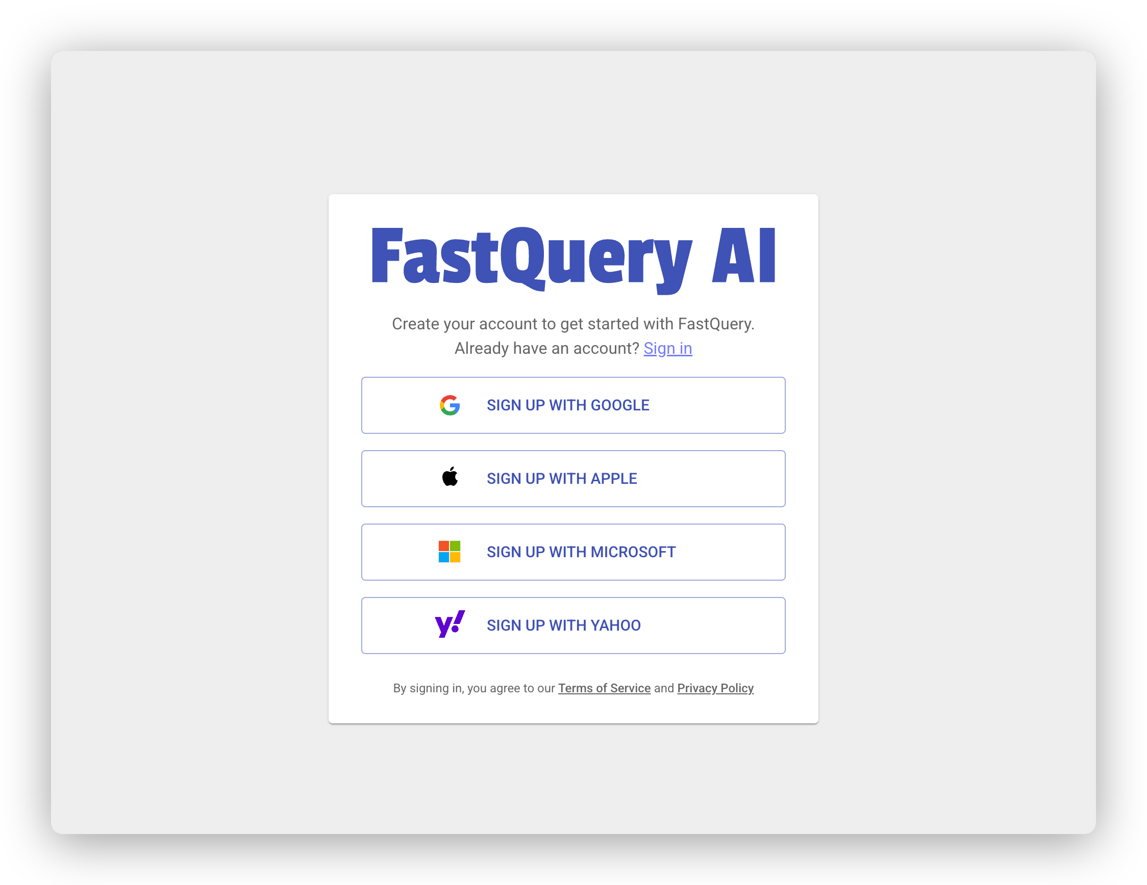 Sign-up form with provider options