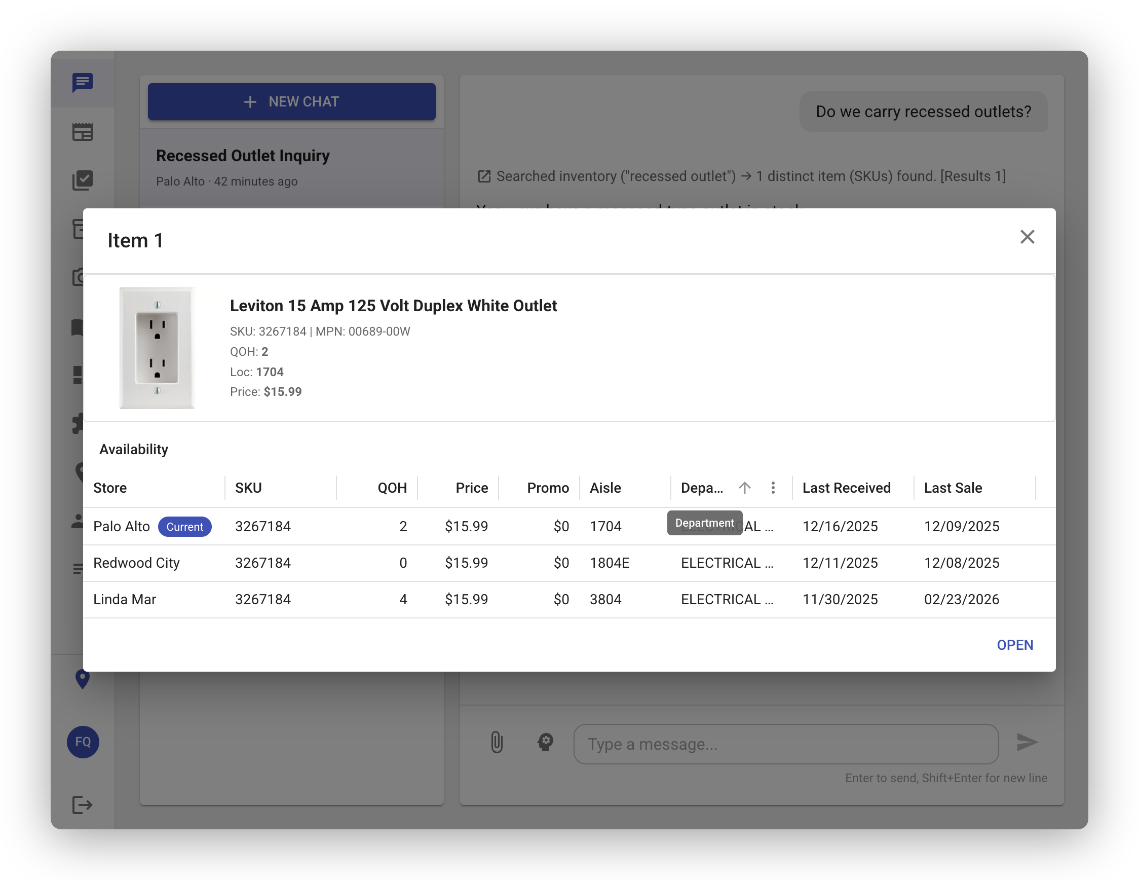 Product detail panel