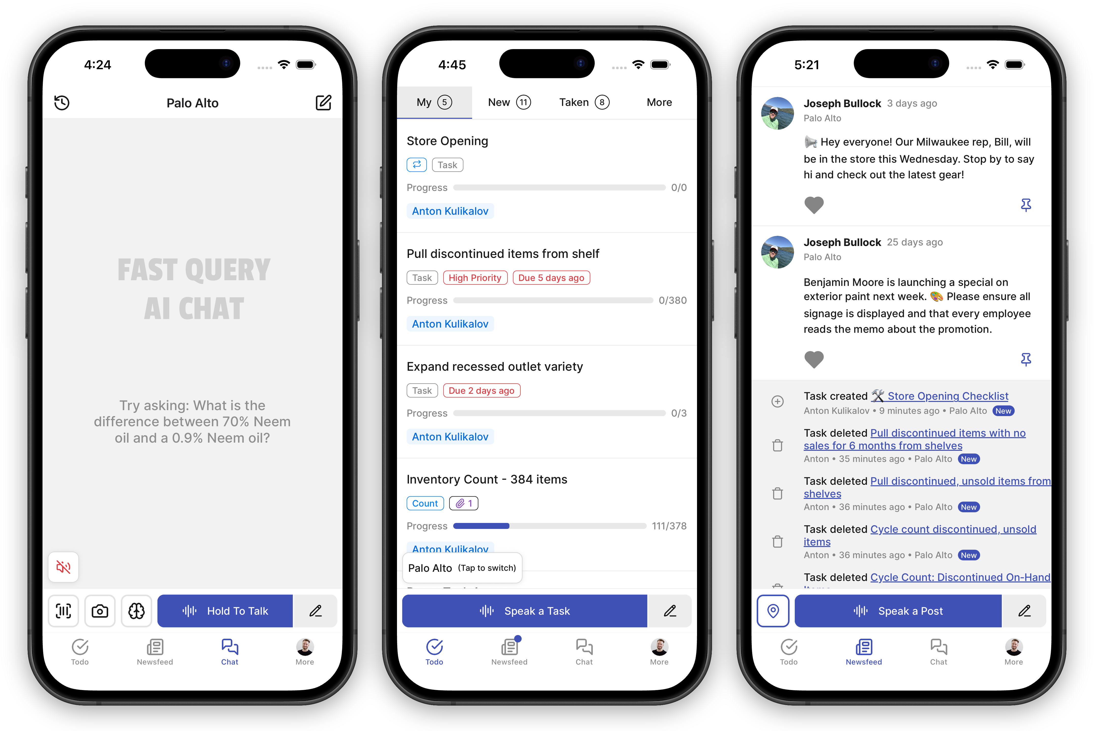 AI Assistant · Tasks · Newsfeed