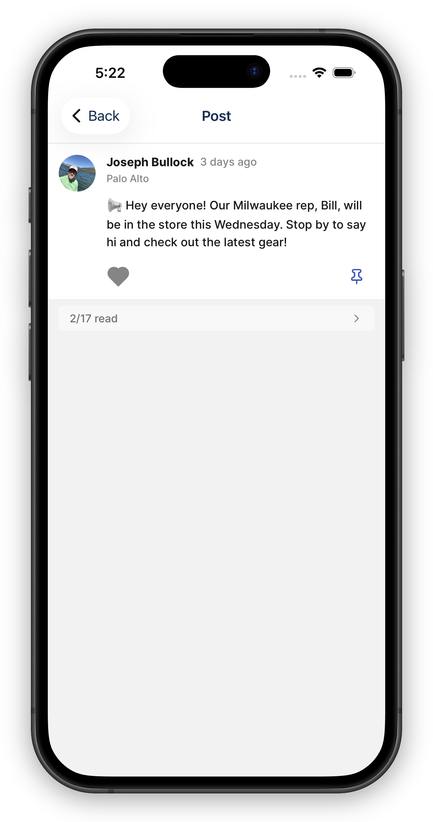 Post with reactions and pin
